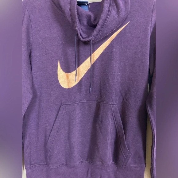 Nike Sportswear Club Fleece Funnel Neck Hoodie Purple Gold Swoosh Sz M - Picture 3 of 9